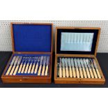 Cased canteen of bone handled fish cutlery by W H & S, for eighteen setting, presented in a three