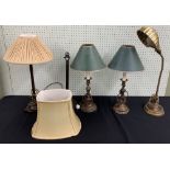 Pair of vintage classical style metal table lamps in the form of candlesticks, 16" high to top of
