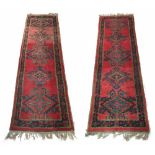 Pair of vintage runners, decorated with large foliate medallions within foliate border, 93" x 29" (