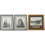 Two vintage photographs of sailing yachts, signed 'Beren', both 9" x 11", framed; together with a