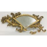 Gilded rococo style crescent fan wall mirror, 31" wide