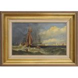 Style of Clarkson Stanfield RA (19th century) - Shipping in a rough sea off a harbour wall,