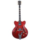 Early 1960s Hofner Verithin Bigsby hollow body electric guitar, made in Germany; Finish: cherry,