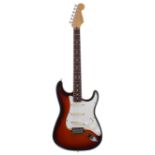 1995 Fender Stratocaster Plus electric guitar, made in USA, ser. no. N5xxxx8; Finish: sunburst, many