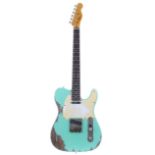 Custom made T-type electric guitar comprising a surf green Ash Relics Tele body and a reliced Fender