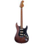 1970s Japanese made Strat style electric guitar, with stripped and varnished body and maple neck,