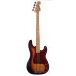 Session Pro P-Type bass guitar, sunburst finish; together with a 1970s Strat type electric guitar,