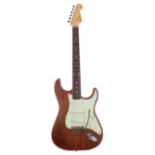 Custom build S-Type electric guitar comprising a natural finished Strat body with hand routed