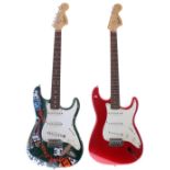 Two Squier by Fender Affinity Series Strat electric guitars in need of restoration (2)