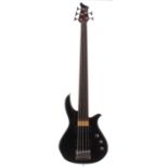 Palmer B-05 five string fretless bass guitar; Finish: black, minor imperfections including surface