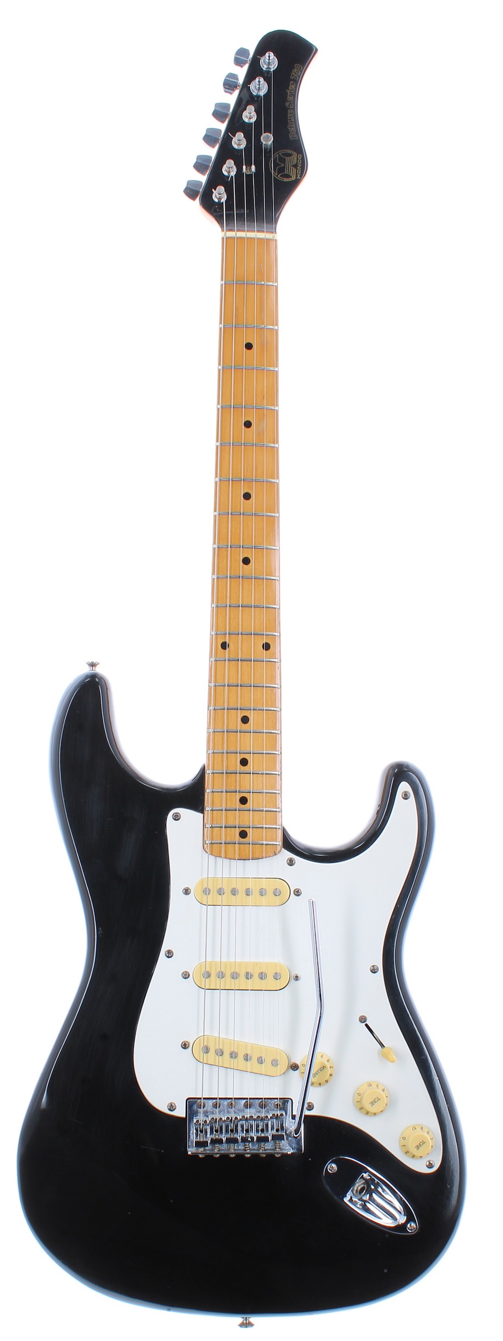 1980s Hondo Deluxe Series H-760 electric guitar; Finish: black, surface scratches and various