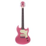 Gould Shock electric guitar; Finish: pink, various large blemishes and dings; Fretboard: rosewood;