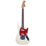 1966 Fender Mustang electric guitar, made in USA, ser. no. 1xxxx4; Finish: Olympic white, heavy