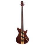 Early 1980s Westone Thunder II fretless bass guitar, made in Japan, ser. no. 2xxxxx1; Finish: walnut