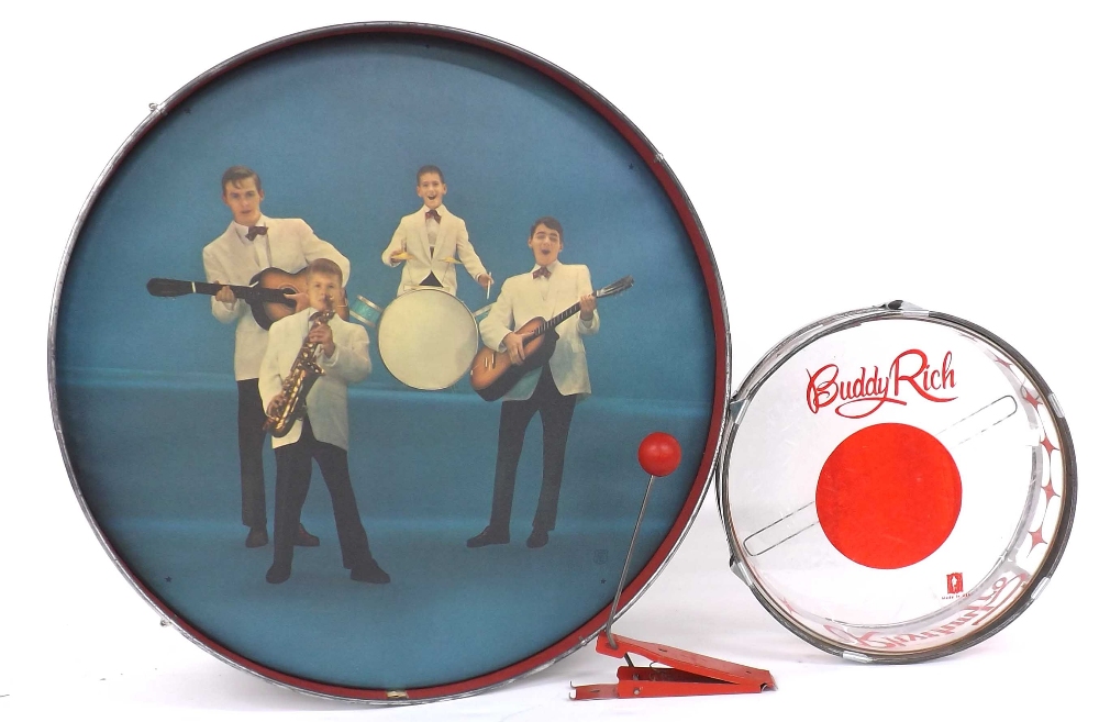 Buddy Rich Rhythm Pro snare drum, 12" diameter; together with a Cowsills 21" bass drum and pedal