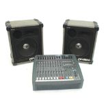 Spirit by Soundcraft Powerstation 600 powered mixer; together with a pair of Carlsbro PA speakers