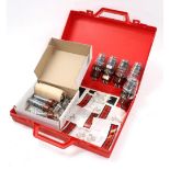 Bernie Marsden - selection of spare amplification valves held within a red plastic carry-case