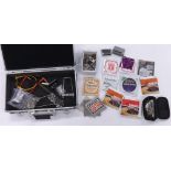 Small selection of guitar spares and accessories including a Fender bridge block, tuners, knobs,