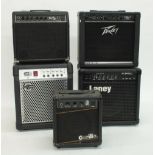 Five practice guitar amplifiers to include a Laney HC25 Hardcore combo, Carlsbro Colt 30 Journeyman,