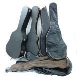 Three old guitar hard cases and six guitar soft bags (9)