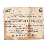 Eddie Cochrane and Gene Vincent - rare original ticket for the Eddie Cochrane and Gene Vincent tour,
