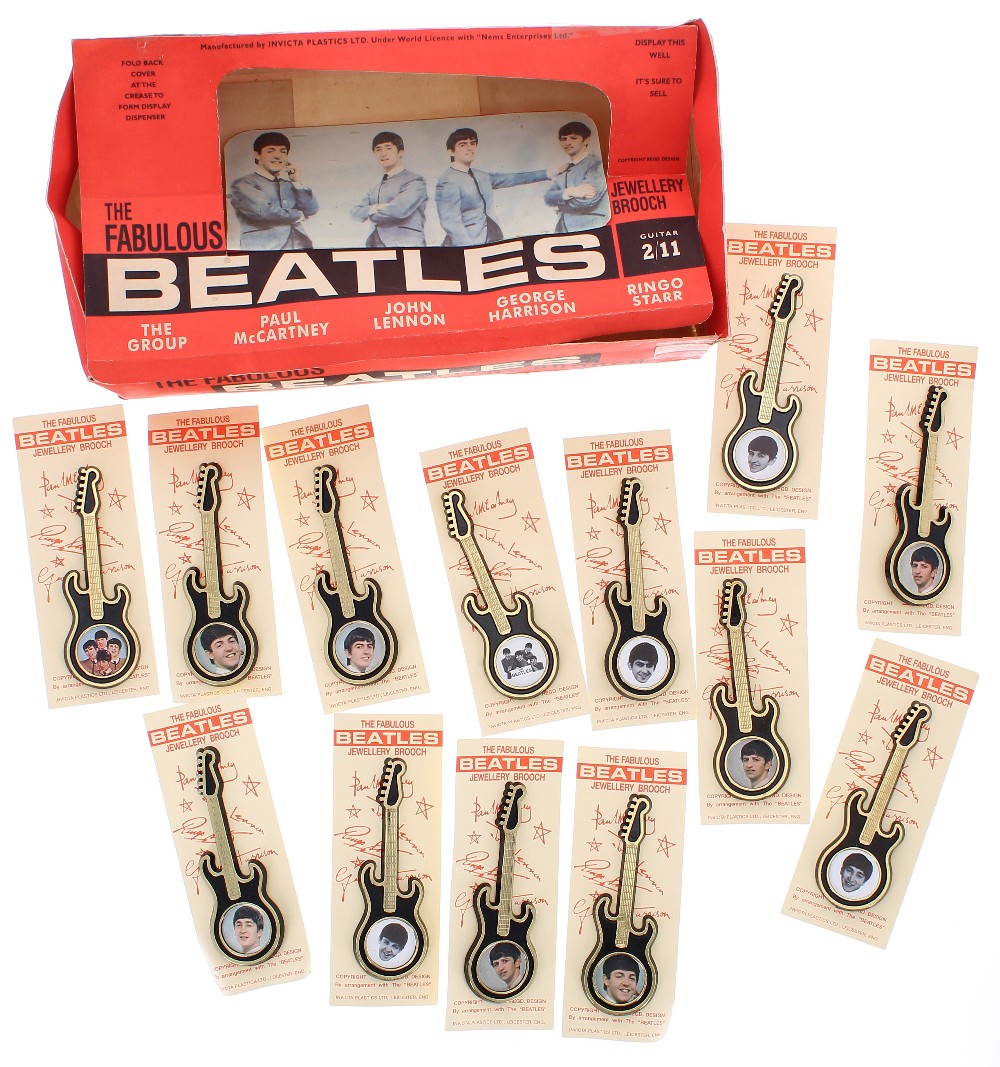 The Beatles - thirteen Invicta Beatles guitar brooches, ex shop stock within an original display box