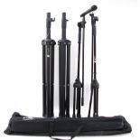 Chord microphone and stand in soft carry-case; together with a pair of QTX Sound PA speaker