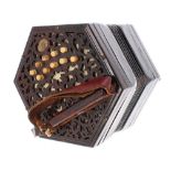 Lachenal & Co two row Anglo concertina, with twenty-one bone buttons on pierced rosewood ends,