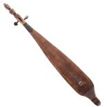 Interesting antique Indonesian hasapi lute of boat-shaped form with carved figural head