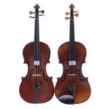 Early 20th century German violin, 14 1/8", 35.90cm; also another Czechoslovakian violin circa