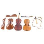 Three old full size violins in need of restoration (3)