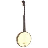 Late 19th century five string banjo by Geo. Matthews, ser. no. 22601, 11" skin (with later frets and