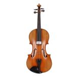 Early 20th century violin, 14 3/8", 36.50cm, two bows, case