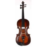 Interesting 19th century violin, probably English, with scratch purfled back and unpurfled front,