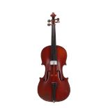 French three-quarter size violin labelled Mansuy, 13 3/8", 34cm