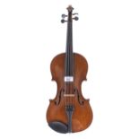 Early 20th century violin stamped with a crown on the button and Ole Bull below, 13 15/16", 35.40cm