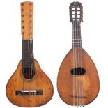19th century bandurra, with three piece maple back, maple sides, spruce top and ebony board (at