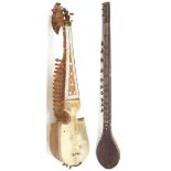 Decorative Indian hardwood fiddle; together with a decorative tanbur in need of restoration (2)