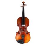Late 19th century violin labelled Joseph Guarnerius..., 14 3/16", 36cm, case (table sound post and