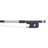 Good nickel mounted violoncello bow, unstamped, the stick round, the ebony frog inlaid with nickel