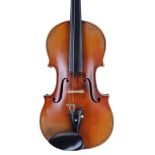 Good French violin of the Caussin School circa 1890, the two piece back of faint medium curl with