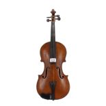 French violin labelled J.H Lete, Luthier, Nantes 1834, 14 3/16", 36cm (table sound post crack)