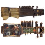 Antique Indian Sarangi; together with another smaller decorative Indian Sarangi (2)