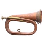 Military bugle, copper with brass mounts, with mouthpiece