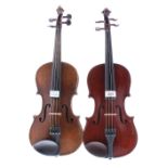 Maidstone three-quarter size violin, 13 1/8", 33.30cm, bow; also another early 20th century German