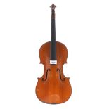 French violin labelled Nicolas Bertholini..., 14 1/8", 35.90cm (repairs)