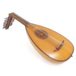 Vintage eight course lute, with multi-section maple bowl back, spruce top (restorations), gut fret