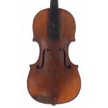 Mid 19th century English violin, the two piece back of plainish wood with similar wood to the