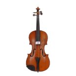 French three-quarter size violin labelled Mansuy, 13 5/16", 33.80cm