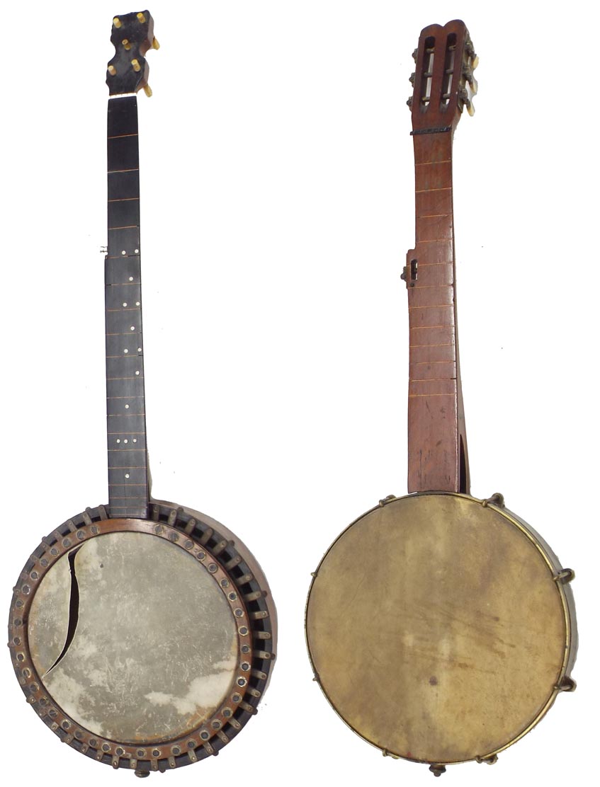 Early provincial seven string banjo bearing an Edward Withers retail label to the inner ring;